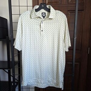 FootJoy Men's Golf Polo, Pale Yellow with Dolphin Pattern, Men's size small